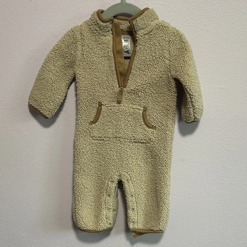 Carter's Cream Sherpa One-Piece with Tan Trim